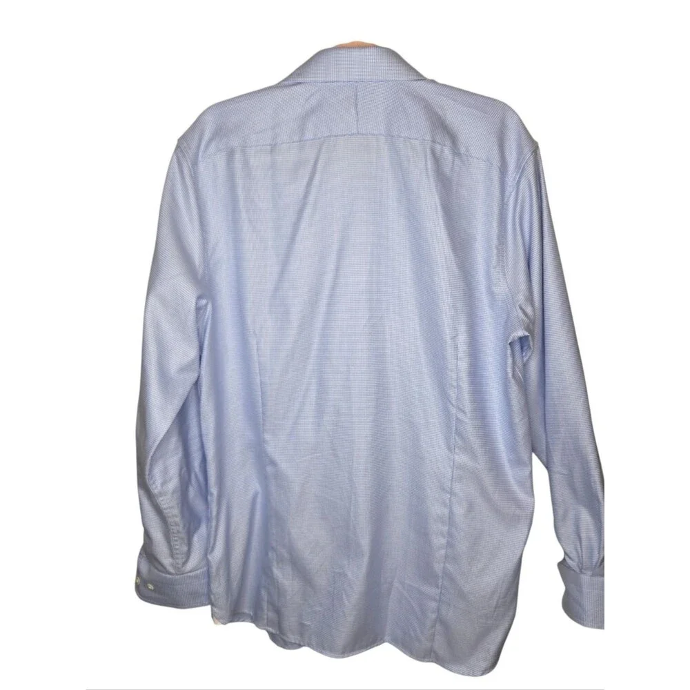 Banana Republic Men's True Slim Fit Dress Shirt, Blue Gingham Cotton, Large